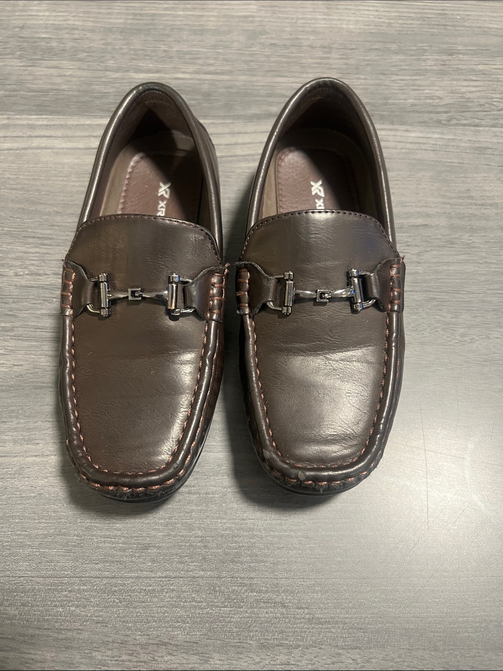 Boys Dark Brown Leather Dress Loafers with Metal Bit Accent